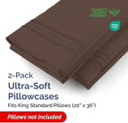 King Standard Pillow Cases Set of 2 - Soft Hotel Quality Pillowcase Covers - Comfy Bedding for Women, Men, Kids & Teens - Machine Washable Pillow Protectors - 2 Piece Set - King Standard Size Brown