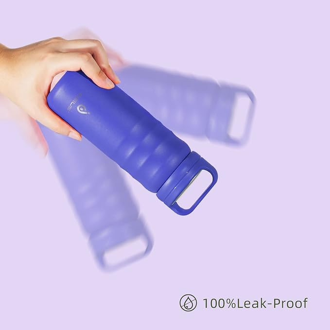 IDEUS Insulated Stainless Steel Water Bottle with 2 Leak-Proof Lids, Thermal Water Flask for Hiking Biking, 18oz, Purple