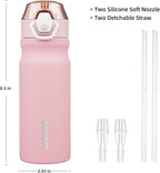 BJPKPK Water Bottle With Straw 18oz Insulated Water Bottles Reusable Stainless Steel Metal Thermo With Leak Proof Lockable Lid And Carry Handle,Light Pink