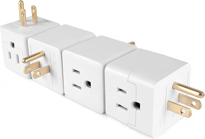 3 Outlet Wall Adapter UL Listed 3 Outlet Power Cube Tap, 3-Prong Outlet Splitter, Multi Plug Outlet Grounded Indoor, 3 Way Plug Adapter, Outlet Extender for Home or Travel (White, 3 Pack)