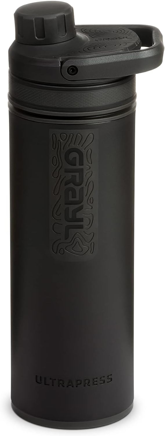 GRAYL UltraPress 16.9 oz Water Purifier & Filter Bottle for Hiking, Backpacking, Survival, Travel (Covert Black)