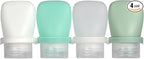 1oz Silicone Travel Bottles for Toiletries (4-Pack), TSA Approved Leakproof Toiletry Bottles with Locking Lid, Refillable Travel Size Containers for Shampoo, Body Wash, Camping & Trips (White,Green)