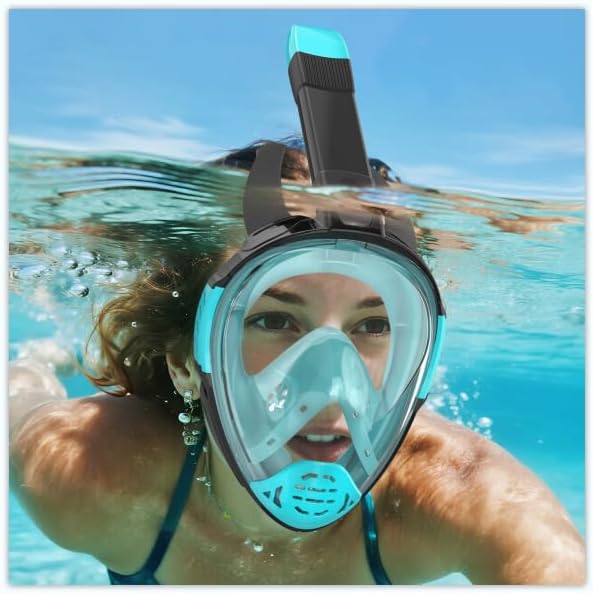 Snorkeling Gear for Adults, Full Face Snorkel Mask, Scuba Diving Mask with Detachable Camera Mount, 180 Degree Panoramic View Anti-Leak Anti-Fog