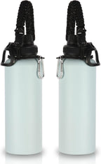 Volhoply Insulated Water Bottles Bulk 2 Pack, 40 oz Stainless Steel Bottle with Paracord Handle & Spout Lid, Double Walled Metal Water Cups with Wide Mouth, Reusable Big jug for Adults(Fog,2 Set)