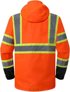 JKSafety Hi-Vis Reflective Safety Rain Jacket for Men Women Waterproof Rain Gears for Farming Fishing Work HV Rain Jacket with Inner Mesh Lining and Pockets (117A-OBlk 3XL)