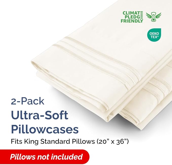 King Standard Pillow Cases Set of 2 - Soft Hotel Quality Pillowcase Covers - Comfy Bedding for Women, Men, Kids and Teens - Machine Washable Pillow Protectors - 2 Piece Set - King Standard Off White