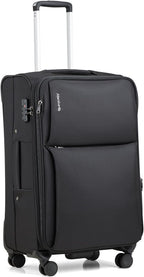 Hanke 24 Inch Luggage Expandable Softside Checked Suitcases with Spinner Wheels, Upright Rolling Luggage Suitcases Travel TSA Luggage Bag for Women Men(Black)