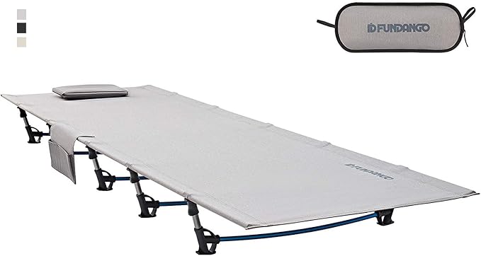 FUNDANGO Ultralight Folding Camping Cot, Extra Long Backpack Lightweight Camping Cots for Adults Portable Cot Bed for Hiking Travel Home Mountaineering, Beige