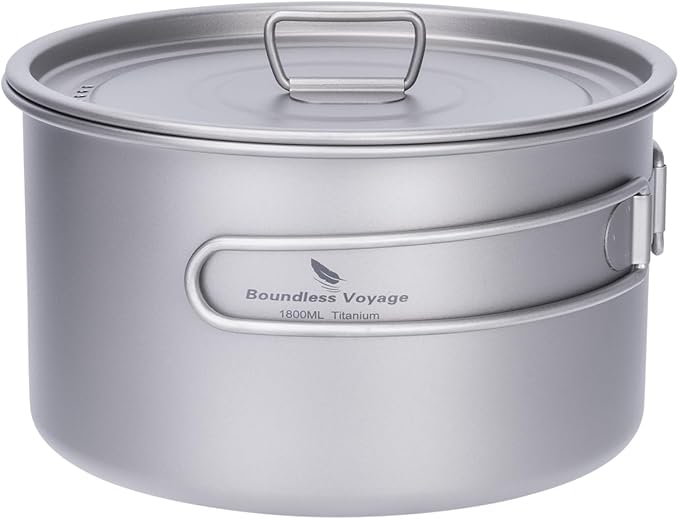 Boundless Voyage Titanium Pot Portable Camping Cookware Lightweight Cooking Pot Set for Outdoor Cooking Traveling Backpacking Hiking Trekking Picnic