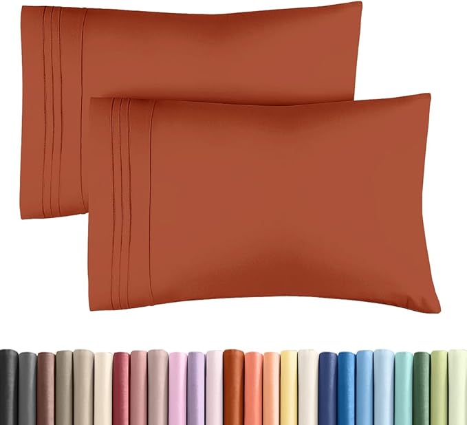 King Standard Pillow Cases Set of 2 - Soft Hotel Quality Pillowcase Covers - Comfy Bedding for Women, Men, Kids & Teens - Machine Washable Pillow Protectors - 2 Piece Set - King Standard Terracotta