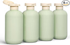 DEMORA 6.6oz Travel Bottles for Toiletries, Larger Plastic Travel Squeeze Bottles Leak Proof Refillable Toiletry Containers with Flip Caps and Labels for Shampoo Conditioner Lotion (Green, 4 Pcs)