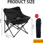 Folding Camping Chair, Portable Outdoor Backpacking Chair for Fishing, Hiking, Picnic, Camping, Beach, Lawn, Concert, Ultralight Compact Camping Chair with Carry Bag, 23"D x 14.2"W x 14.2"H (Black)