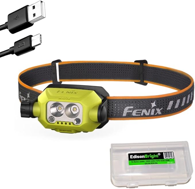 Fenix WH23R 600 Lumen USB Rechargeable Gesture/Motion Control spot/Flood headlamp with EdisonBright Accessory case Bundle