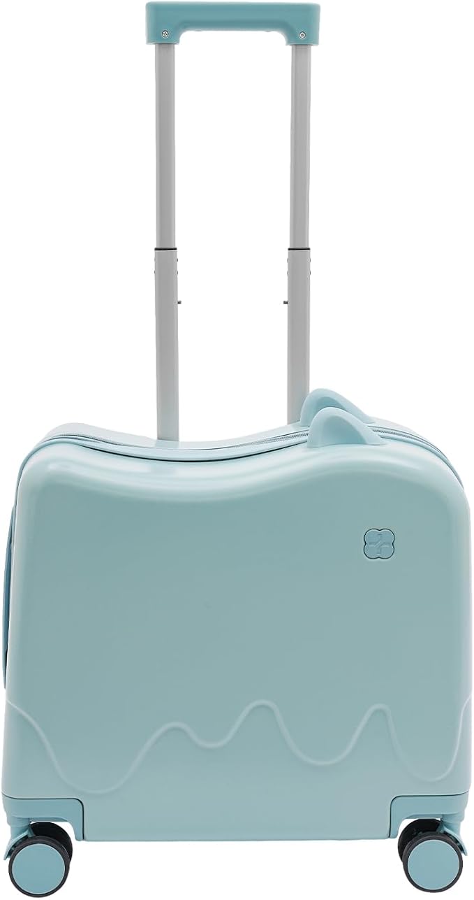 18-Inch Kids Ride-On Suitcase - Cute Lightweight Trolley Luggage with 4 Silent Spinner Wheels & Lock for Travel - Perfect for Ages 3-6 (Sky Blue)