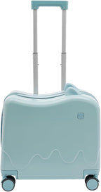 18-Inch Kids Ride-On Suitcase - Cute Lightweight Trolley Luggage with 4 Silent Spinner Wheels & Lock for Travel - Perfect for Ages 3-6 (Sky Blue)