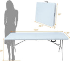 6 FT Folding Table with Carry Handle, Portable Fold-in-Half Plastic Table, Rectangle Foldable Table for Indoor/Outdoor White