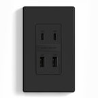 ELEGRP 42W Fast Charge & Power Delivery 4-Port USB Wall Outlet, UL/CUL Listed, Wall Plate Included, Matte Black