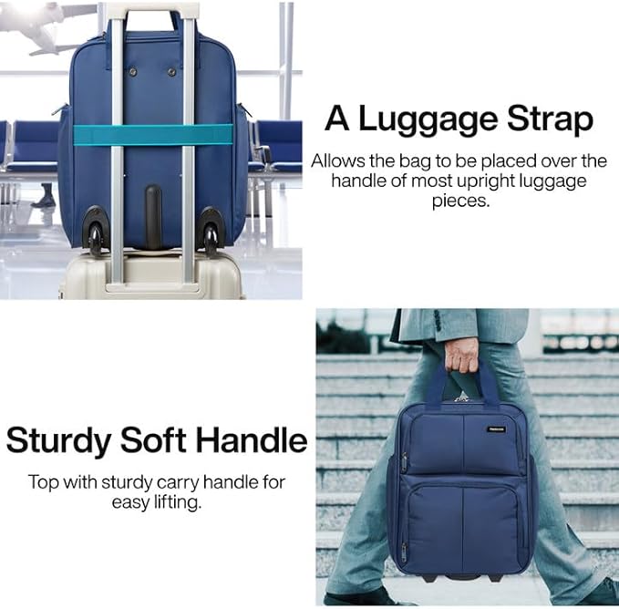 Hanke Softside Expandable Underseat Carry On Luggage for Airplanes,Travel Luggage Rolling Bag Personal Item Bag Small Suitcase,Blue,16-Inch