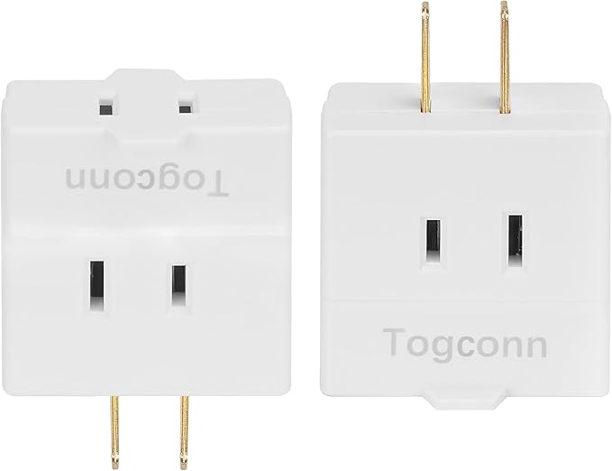 2-Prong 3-Outlet Polarized Wall Extender 2 Pack - Multi Plug Splitter Converter With 3 Side Outlets, Spaced Adapter for Old Home, Hotel - Non-Ground, White