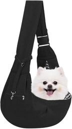 Adjustable Dog Carrier Sling - Hand-Free Dog Carriers for Small Dogs and Cats, Puppy Sling Carrier with Zipper Purse Pocket, Travel Safety Harness, Puppy Essentials (Black)