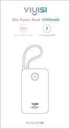 Slim Portable Charger 10000mAh, Travel Power Bank with Built-in USB-C Cable & LED Display, 22.5W Fast Charging Battery Pack Compatible with iPhone 16 15 Samsung S24 S23 -Pink