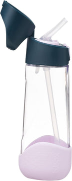 b.box Kids Water Bottle – 20oz Tritan Toddler Drink Bottle with Straw for School, Daycare, Travel w/Easy-Grip Triangular Design, Leak Proof Lid & Handle, BPA Free, Dishwasher Safe (Indigo Rose)