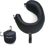C CUSHION LAB Extra Support Travel Pillow, Award-Winning Patented Ergonomic Design for Chin & Neck Support Memory Foam Neck Pillow, Compact Airplane Pillow for Traveling, Flight, Car (Black, Medium)