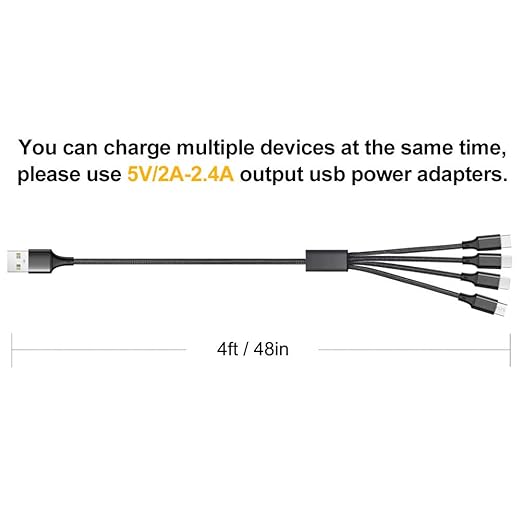 Puxnoin Multi Charging Cable, 2Pack 4FT 4 in 1 Charging Cable for Multiple Devices, Braided Universal Phone Charger Cord with Type-C, Micro USB, IP Port for iPhone16/15/14/Android Phones and More