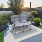 Oversized Double Portable Folding Director’s Loveseat Chair with Padded Backrest, Side Table | Outdoor Sports, Beach, Lawn, Hunting, Tailgating, Fishing| Supports 300 Lbs/Seat