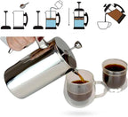 VIA CREMA French Press Coffee Maker, Stainless Steel with Glass Carafe, 1000ml/34oz or 800ml/27oz Capacity