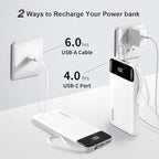 Power Bank 10000mAh Portable Charger with 4 Built-in Cables, Type-C in & Out Phone Charger, External Battery Charger Pack & Travel Essential for iPhone 16/15/14, Samsung, iPad, Android