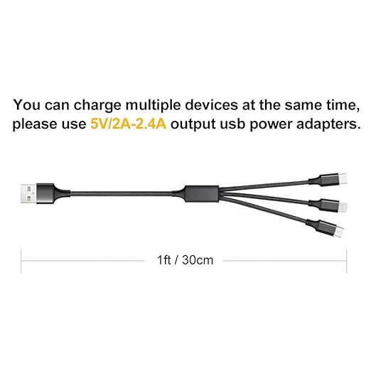 Puxnoin Multi Charging Cable, 2Pack Multi Charger Cable Short 1FT Braided Universal 3 in 1 Multiple USB Cable Charging Cord with Type-C, Micro USB Port Connectors for Cell Phone Tablets and More