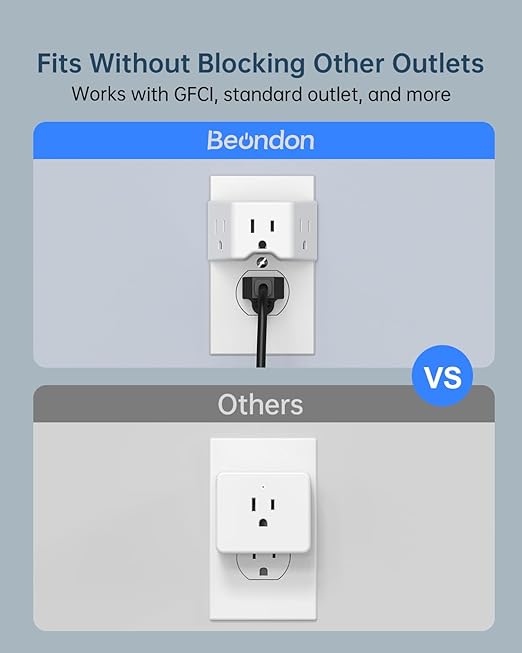 BEONDON Small Angled Outlet Extender, 3 Way Outlet Splitter Plug for Bathroom Kitchen Bedroom Dorm and Other Tight Spaces, White, 2 Pack
