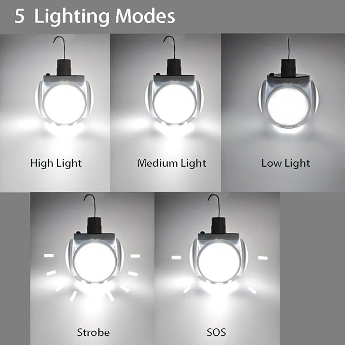 Folding Camping Solar Lamp Lights Waterproof Hanging Tent Collapsible Lantern 4000mah Remote Control Blub LED USB Rechargeable Foldable Portable for Home Indoor Outdoor Emergency Power Outage 1 Pack