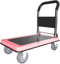 Flatbed cart Folding Pink Lightweight Platform Truck with 4" Rubber Casters Utility Push Carts for Luggage Moving