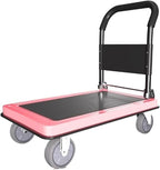 Flatbed cart Folding Pink Lightweight Platform Truck with 4" Rubber Casters Utility Push Carts for Luggage Moving