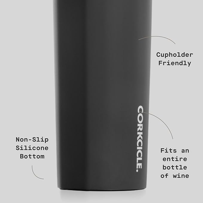 Corkcicle Classic Canteen Insulated Water Bottle - Stainless Steel Reusable Tumbler - Triple Insulated - Keeps Drinks Cold 25 Hours or Hot 12 Hours - Cupholder Friendly - Black - 25 oz