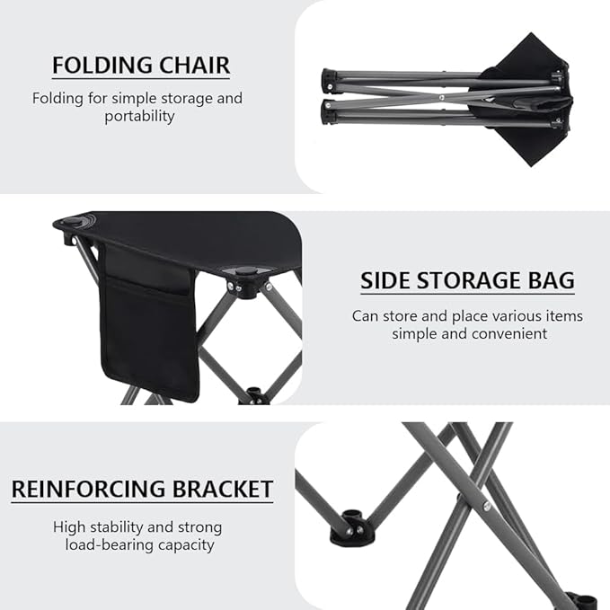 3 Pack Camping Stool, Camping Foot Stools Portable Folding Camp Stool with Storage Bag, Folding Stool Suitable for Fishing, Beach, Picnic,Outdoor - Black