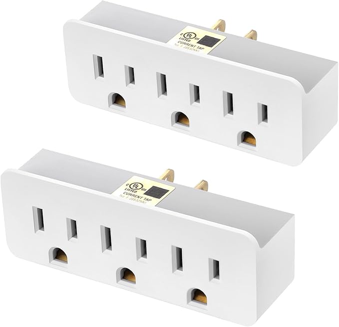 TENINYU 3 Outlet Adapter Extender - UL Listed 1875W/15Amps 3 Way Grounded Polarized Plug Extender Power Strip, Wall Plug 1 to 3 Outlet Splitter with 3 AC Outlets for Household Appliances (1)