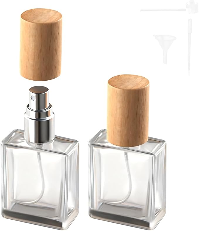 Perfume Atomizer, Glass Perfume Container,Travel Bottle Refillable, Empty Portable Leakproof Frangrance Spray Bottle (Beech 2pcs 15ml/0.5oz)