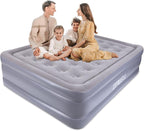 UPWELL Inflatable Air Mattress Queen with Built in Pump Comfort Blow up Bed Waterproof Fast&Easy Set up Dura Beam Strong Support Mattress for Home Guests & Camping Grey