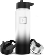 IRON °FLASK Camping & Hiking Hydration Flask with 3 Lids - Stainless Steel, Double Walled & Vacuum Insulated Water Bottle - Leak Proof & BPA Free (Day & Night, Straw - 22 oz)