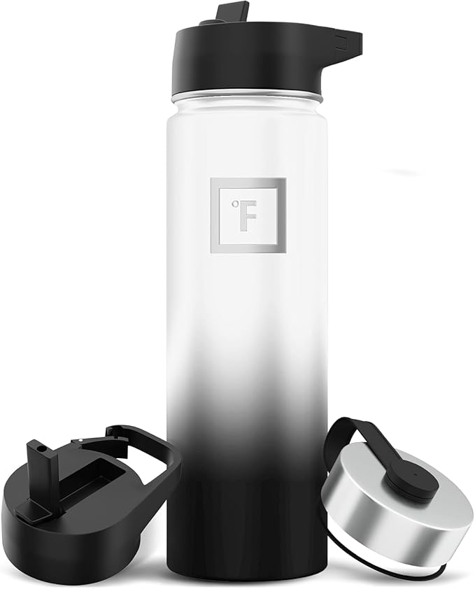 IRON °FLASK Camping & Hiking Hydration Flask with 3 Lids - Stainless Steel, Double Walled & Vacuum Insulated Water Bottle - Leak Proof & BPA Free (Day & Night, Straw - 22 oz)