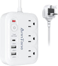 European Travel Plug Adapter 13A Extension Cord, US to Europe and UK Type G C F International Power Adapter with 3 Outlets 3 USB Ports Travel Essentials France Germany Greece UK 4FT
