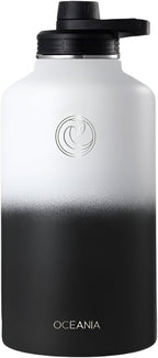 Oceania Flask 64oz Stainless Steel Water Bottles | Modern, Leakproof, Vacuum Insulated with 3 Lids, 3 Straws & 2 Straw Cleaning Brushes | Simple Lightweight Camping & Hiking Hydration Canteens