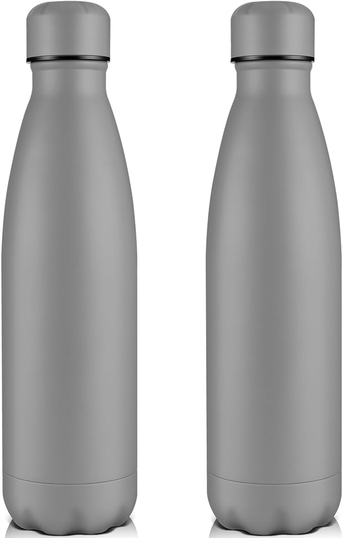 Volhoply 25oz Insulated Water Bottles 1/2/4 Pack, Double Wall Stainless Steel Vacuum Flask Keeps Cold & Hot, BPA Free Leakproof Bottle (Gray,2 Pack)