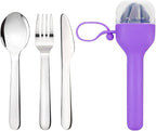 Sophico Travel Utensils Set for Camping and Kids Lunch Box, Stainless Steel Fork and Spoon, Knife Silverware Flatware Sets with Silicone Case - Portable & Leak-proof, Dishwasher Safe (Purple, 1 Set)