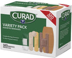 Curad Bulk Variety Pack Assorted Bandages, Flex-Fabric, Waterproof, Plastic, Knuckle, Heavy Duty Bandages (320Count) (Pack of 2)