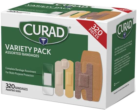 Curad Bulk Variety Pack Assorted Bandages, Flex-Fabric, Waterproof, Plastic, Knuckle, Heavy Duty Bandages (320Count) (Pack of 2)