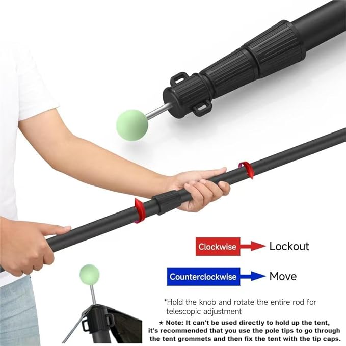 SANLIKE Telescoping Tarp Poles Tent Poles, 96"" Aluminum Canopy Poles Extendable Pole with Tent Stakes and Guy Lines for Awning Shelter Camping Backpacking Hiking Picnic, Set of 4, Black